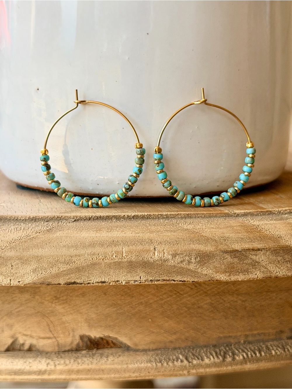 Turquoise and Gold Half Hoop Earrings